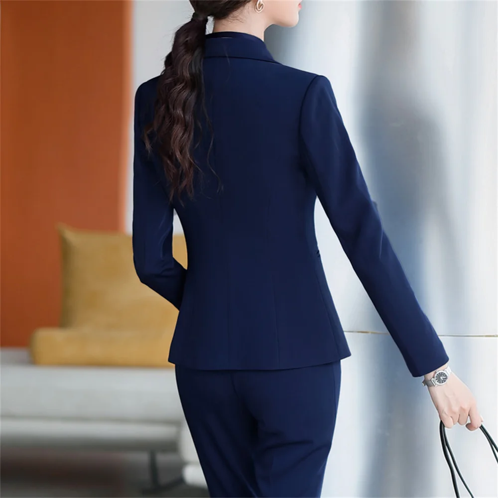 Elegant Women's Suit 2023 New Long Sleeve Slim Blazer and Trousers 2 Pieces Set Office Lady Formal Business Work Pant Sets