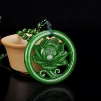 natural green hand carved peony flower jade pendant fashion boutique jewelry men and women necklace gift accessories