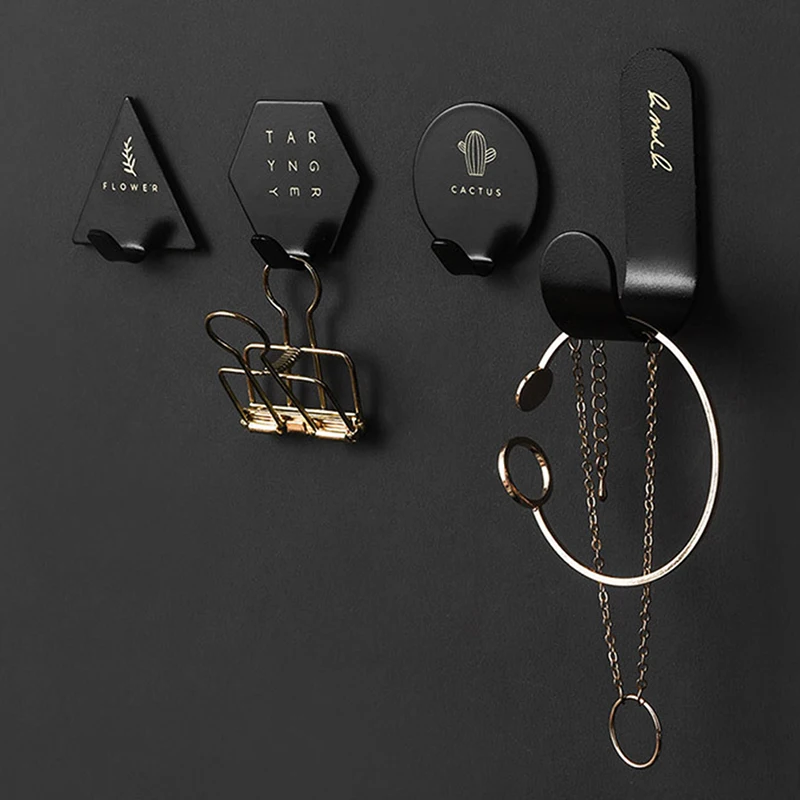

4pcs/set Geometric Shape Hook Printing Wrought Stainless Steel Viscose Hook Wall Mounted Storage Hook Saves Space Wall Hanging
