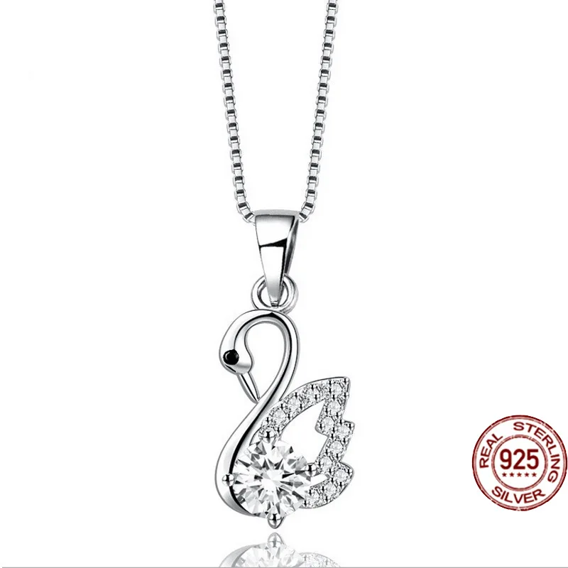 

S925 Silver Dream White Swan with Zircon Pendant, Fashionable Korean Style Temperament, Women's Short Necklace Christmas Jewelry