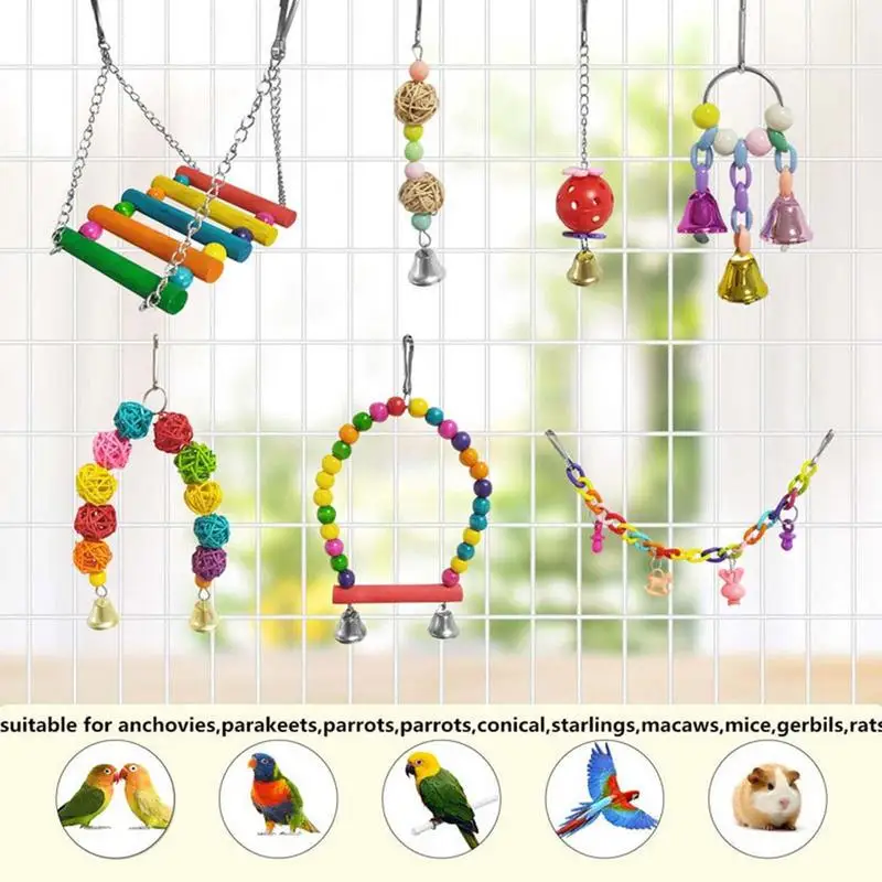 

Parrot Toys 9PCS Pet Colorful Rattan Balls Cage Toys Set With Bells Bird Swing Chewing Toy For Parakeet Cockatiel Birds Playset