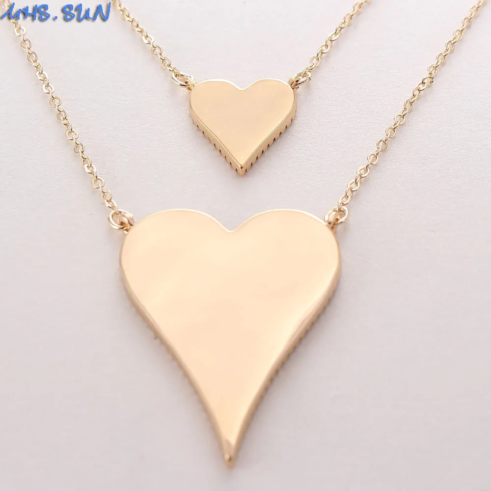 SUNSLL Gold Color Copper CZ Zircon Delicate Bilayer Heart Pendant Link Chain Necklace Fashion Jewelry For Women Party Gift