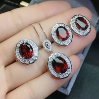 meibapj fine quality natural red garnet gemstone trendy jewelry set for women real 925 sterling silver charm fine jewelry