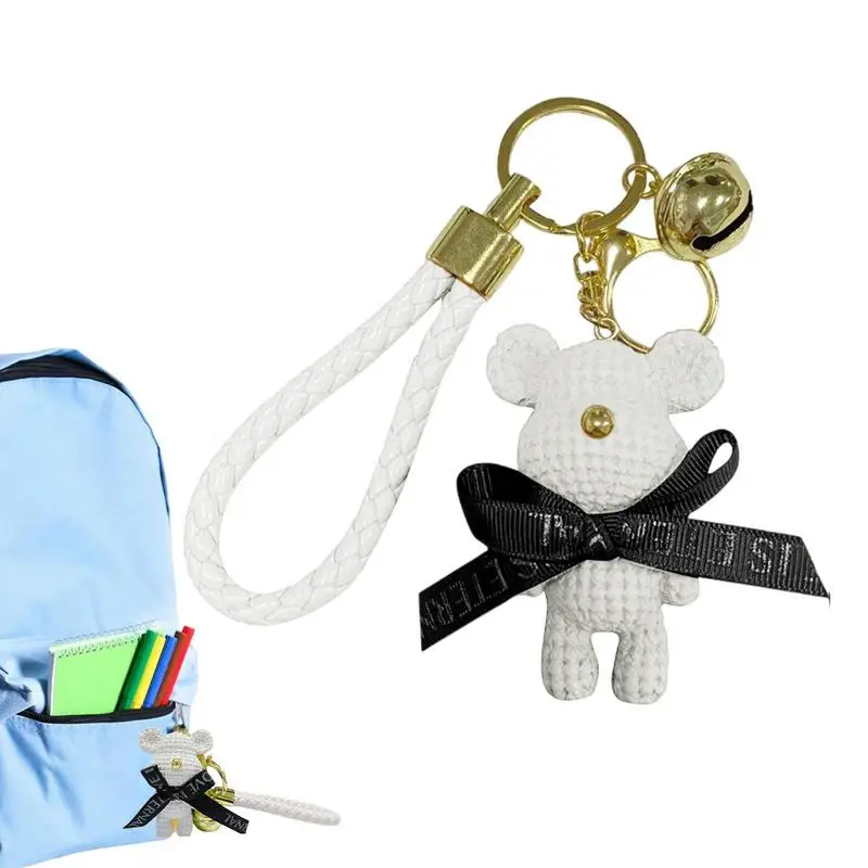 Cartoon Resin Bear Key Chain Bow Bell Bear Keychain Weaving Fashion Doll Bag Pendant Holiday Car Key Ring For Girls Gift