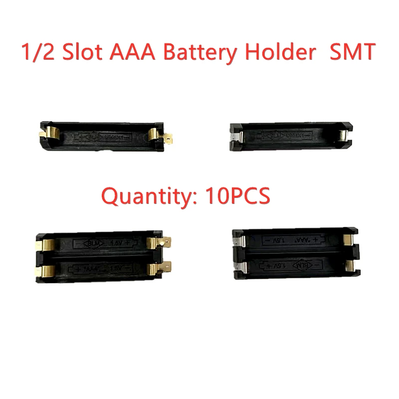 Фото 10 шт., держатель для батарей 1/2 слотов AAA SMD SMT, коробка для батарей 1, 2x AAA, чехол для батарей SMD SMT с булавками, сделай сам №1