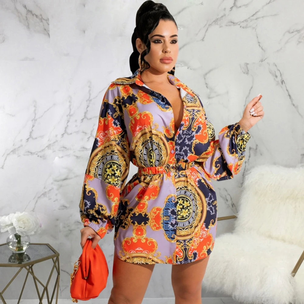 

Sexy Long Sleeve Women Top Blouse Shirt 2022 Spring Print Y2K Casual Top Female Blouse Button Bown Blouses Shirts Mini Dress