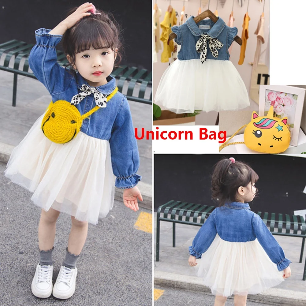 Dress for Baby Girl 1 Year Old Summer Sleeveless Denim Tutu     Sunshade Lace Hat  Bag Princess  6M-3Y