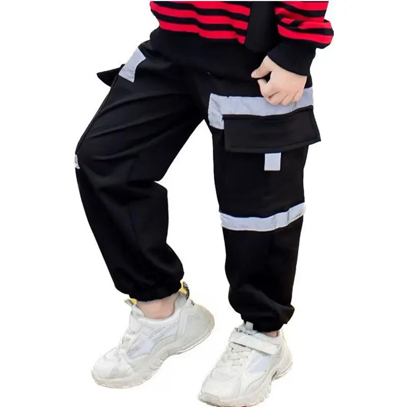 

Cargo Pants for Boy Reflective Sports Pants with Pockets Children Cotton Hip Hop Loose Trousers Spring Autumn Sweatpants 10 12Y