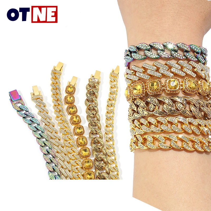 

Роскошные украшения Стразы в стиле хип-хоп, браслеты из кубинской цепи, ювелирные изделия из кубинской цепи Майами, золотого цвета