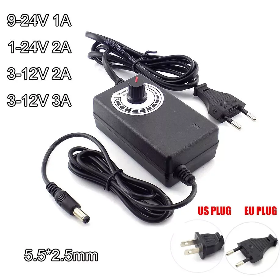 

AC 100-220V to DC 1-24V 9-24V 3-12V 2A 3A Adjustable Power Adapter with Switching Voltage Regulated Universal Power Supply