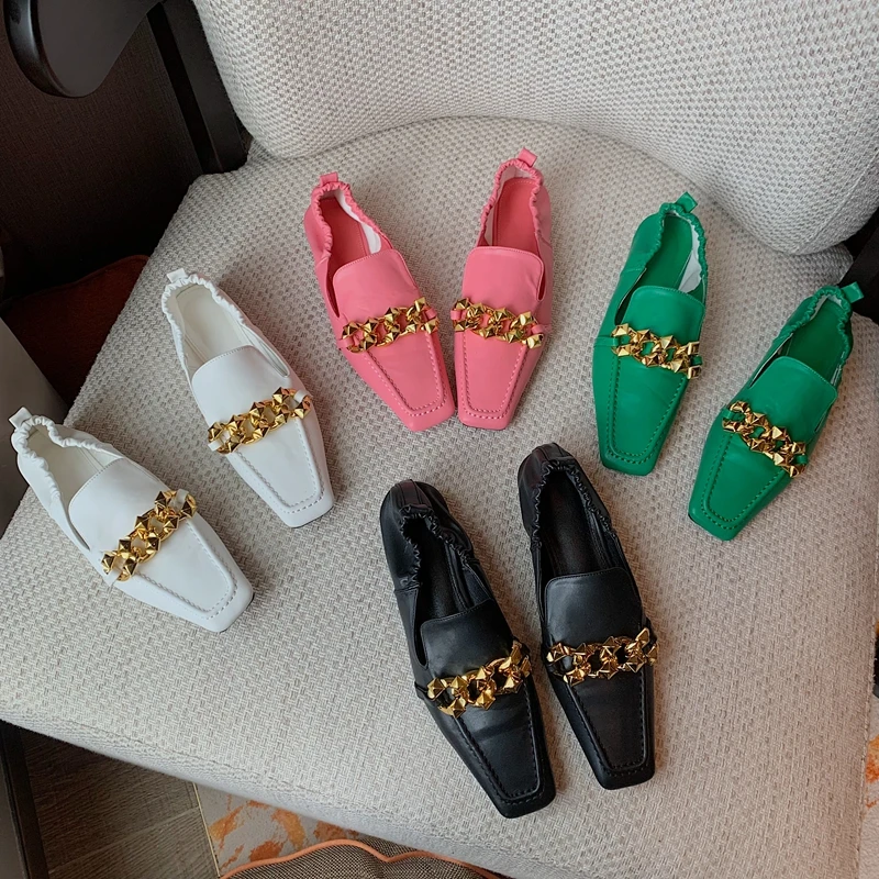Spring Autumn 2022 New Loafers Leather Metal Decoration Soft Bottom Flat Shoes Small Leather Shoes Korean Style A Variety Of Col