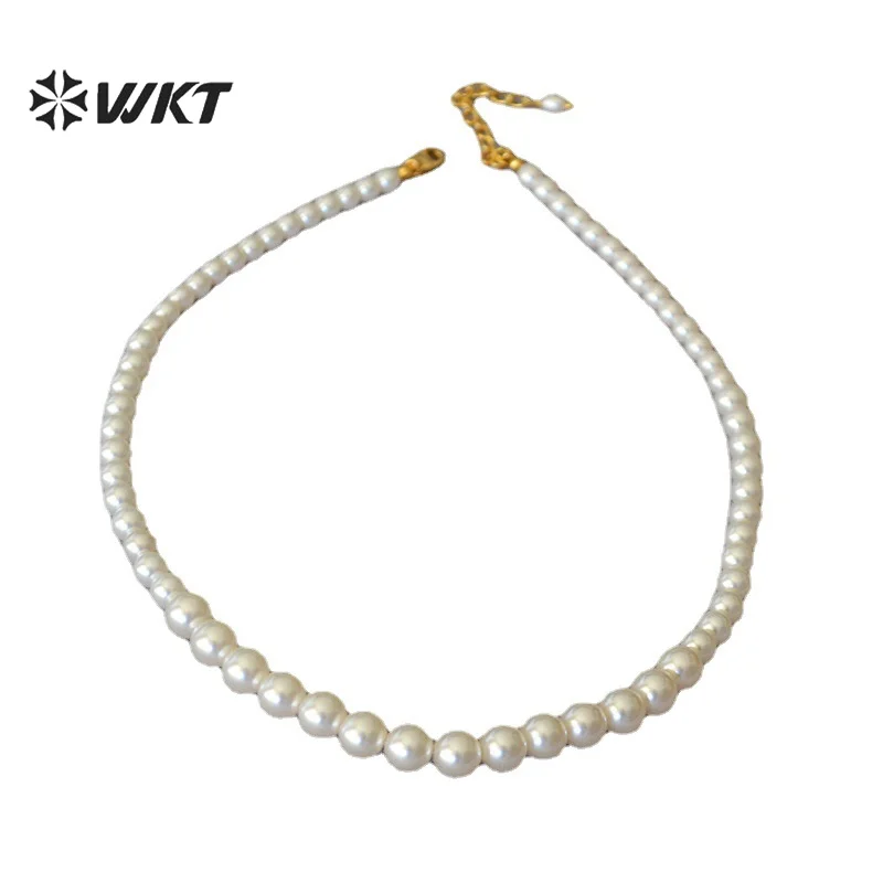 

WT-JN178 WKT 2022 Gorgeous Faux Pearl Shell Necklace Small To Large Beaded Chain With Gold Clavicle Chain Women Jewelry