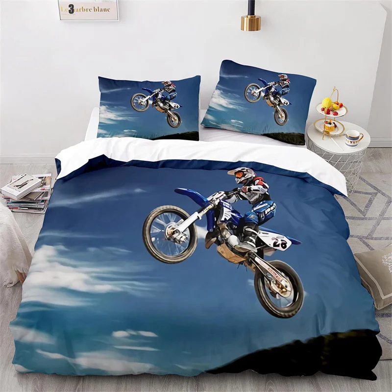 

New Extreme Sports Theme Duvet Cover Microfiber Motocross Racer Bedding Set Dirt Bike Comforter Cover Full King For Kids Boys