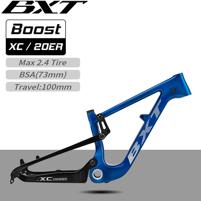 Фото Карбоновые рамы BXT MTB с полной подвеской 20er Boost 148, горная карбоновая рама, подходит для вилки, хода 80-120 мм №1