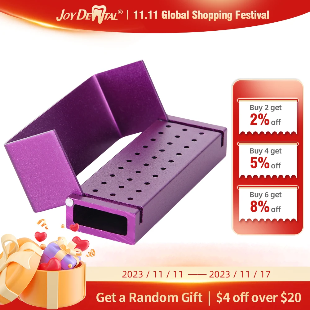 

JOY DENTAL 30 Holes Bur Holder Metal Stand Disinfection Storage Box Fit for High Speed Handpiece Bur Gold/Blue/Purple Optional