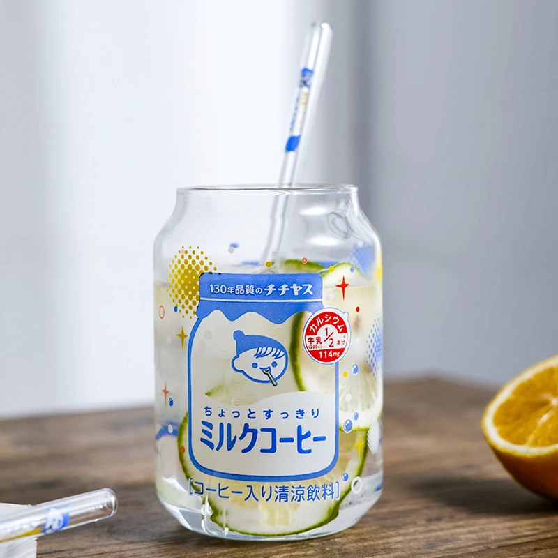 

Wudruncy Japanese Cute Yogurt Jun Can Glass Cups Heat-resistant Milk Cups Iced Coffee/Tea Glasses Clear Water Glasses With Straw