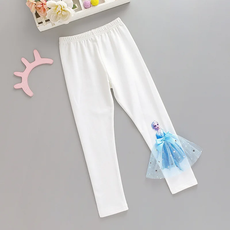 

2023 Cotton Girls Pants Cartoon for Children Frozen Anna Elsa Spring Autumn Baby Girl Pink Blue Trouser Lace Kids Legging 2-8Y