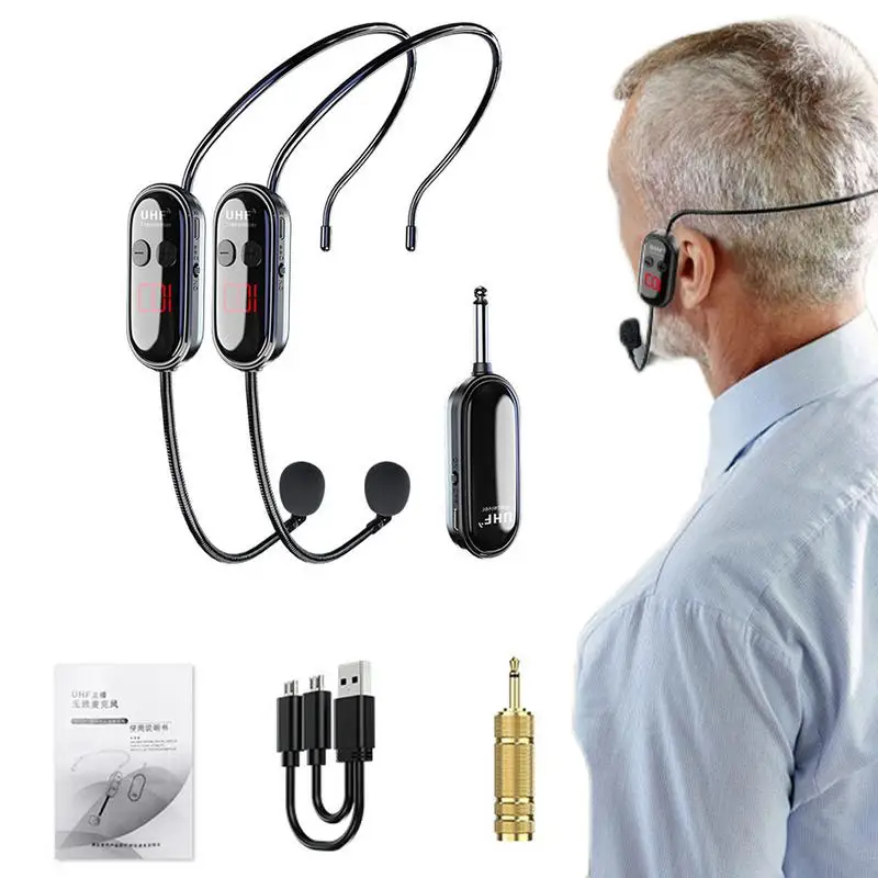 

UHF Wireless Microphone Headset And Handheld 2 In 1 Rechargeable For Voice Amplifier Teach Head-mounted Wireless Mic Speakers