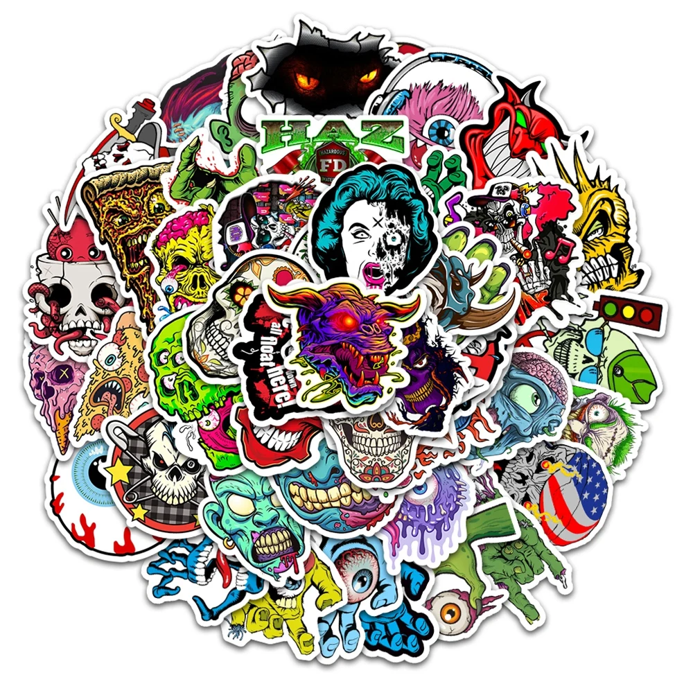 

10/25/50PCS Terror Series Sticker Graffiti Decals Skeleton Dark Funny Unique DIY Toy Travel Case Laptop Skateboard Guitar Fridge