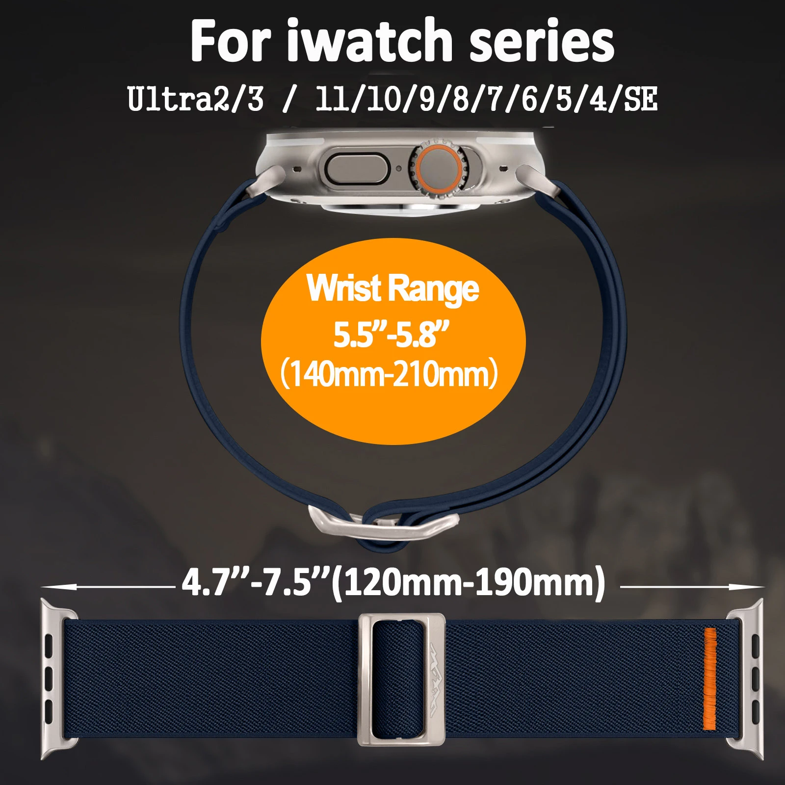 Фото Ремешок для Apple Watch Ultra 2/3, 49 мм, 46 мм, 45/44/42/41/40 мм, регулируемый нейлоновый браслет Correa iWatch Series 10, 11, 9, 6, 7, 8 SE №5