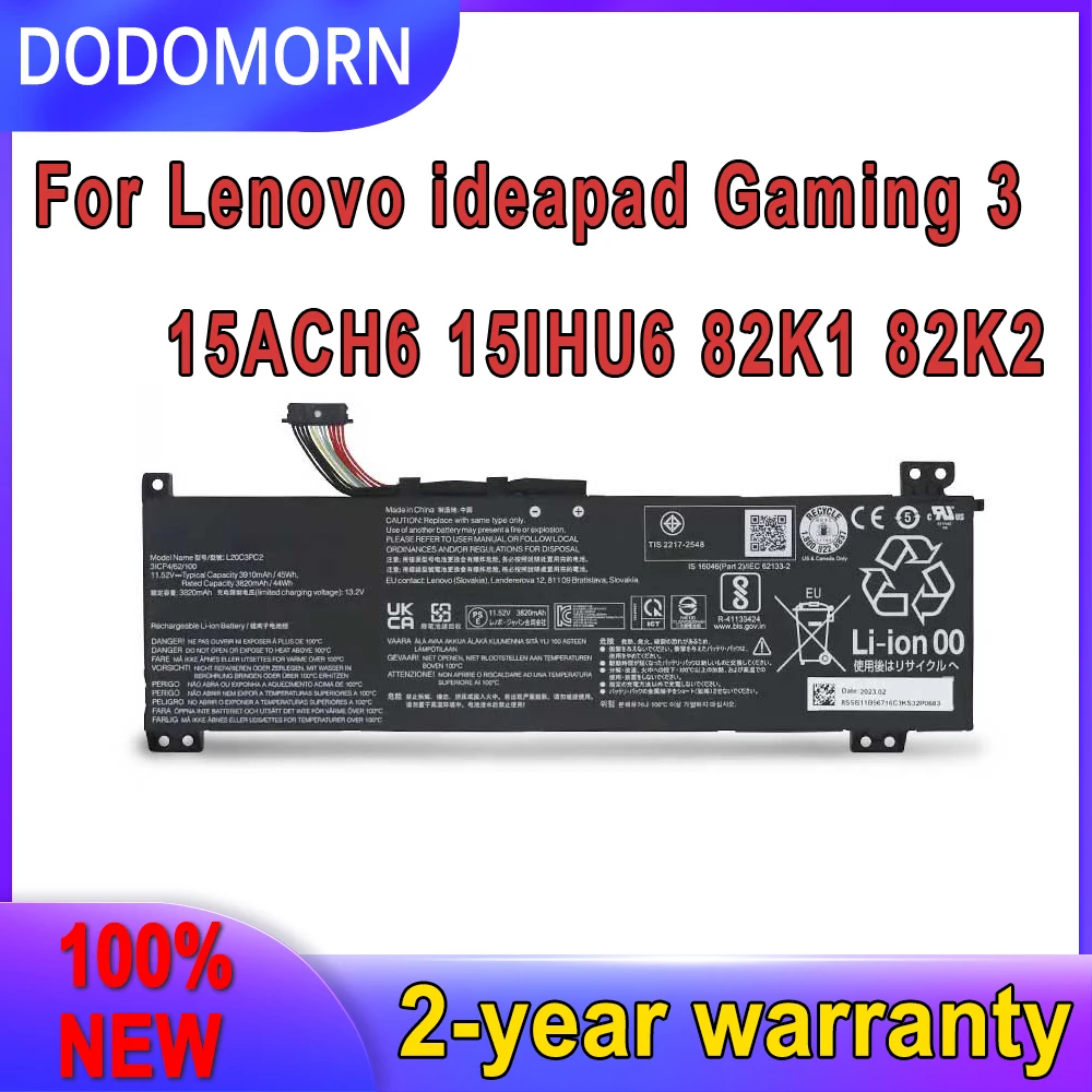 

DODOMORN New L20C3PC2 Battery For Lenovo Ideapad Gaming 3i 15IHU6 15ACH6 L360-15 Series L20C3PC2 L20D3PC2 SSB10X55571