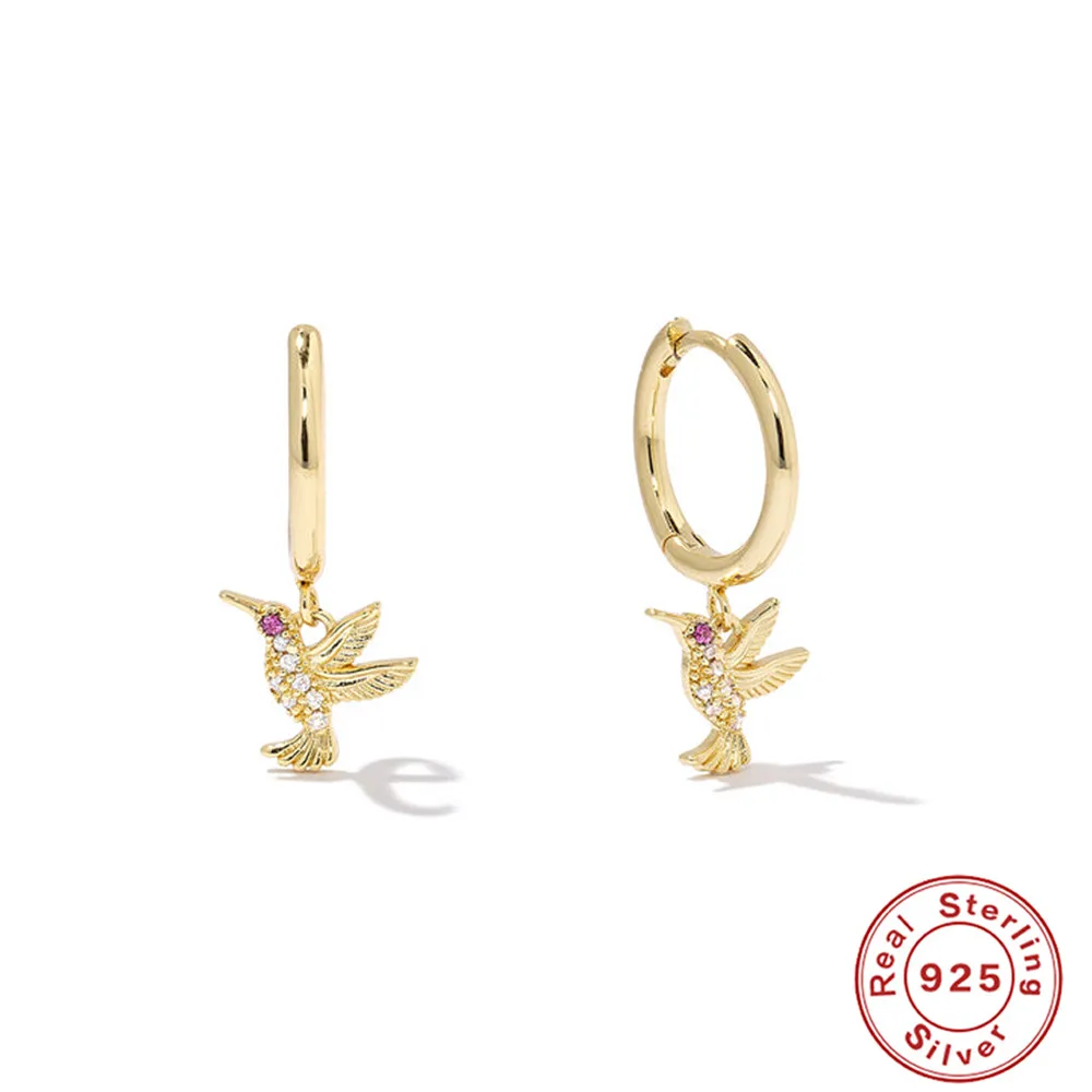 Серьги-подвески в виде Колибри из серебра 925 пробы