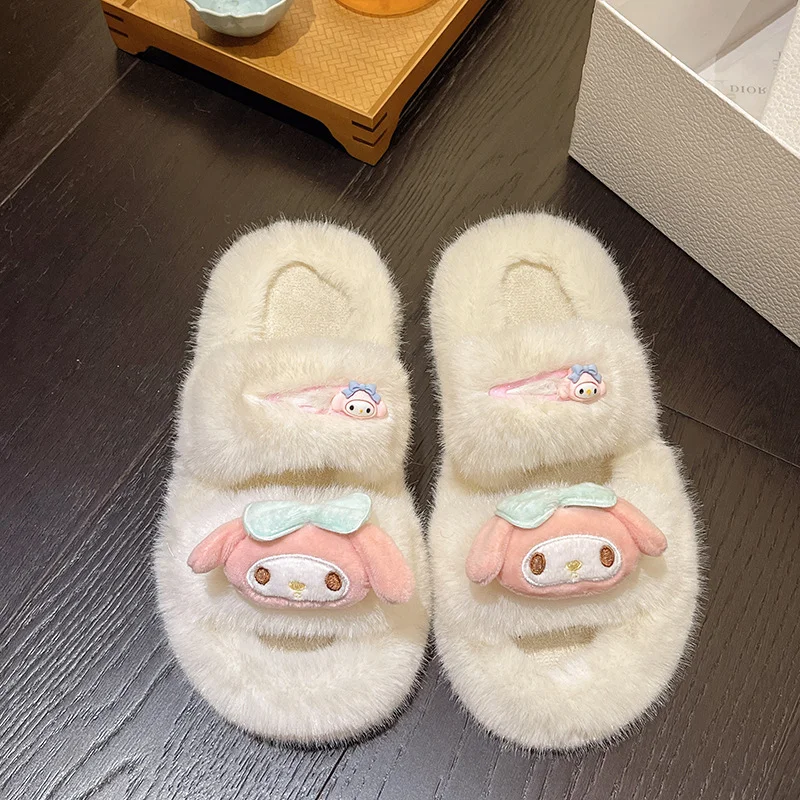 Sanrio осенне-зимняя милая теплая домашняя женская обувь Melody нескользящие плюшевые