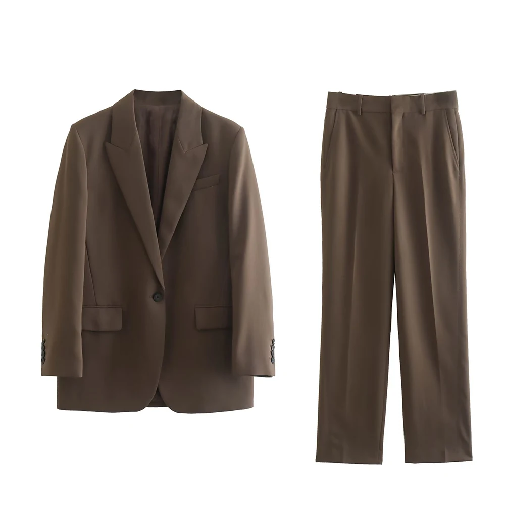 

Women's autumn and winter 2022 new casual fashion chic pocket blazer retro lapel solid color top + neutral style slim pants