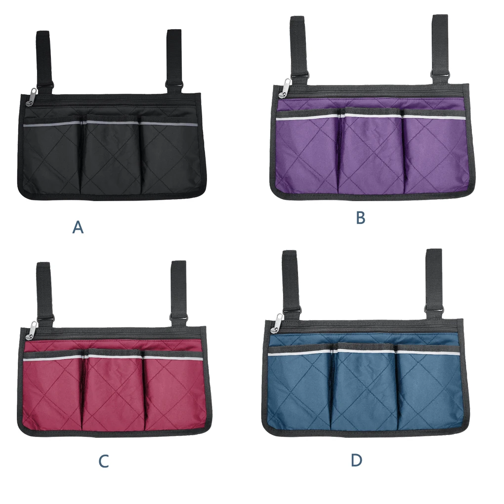 

Боковая Сумка для инвалидной коляски, светоотражающий подлокотник, подвесной портативный органайзер для хранения, бордовый