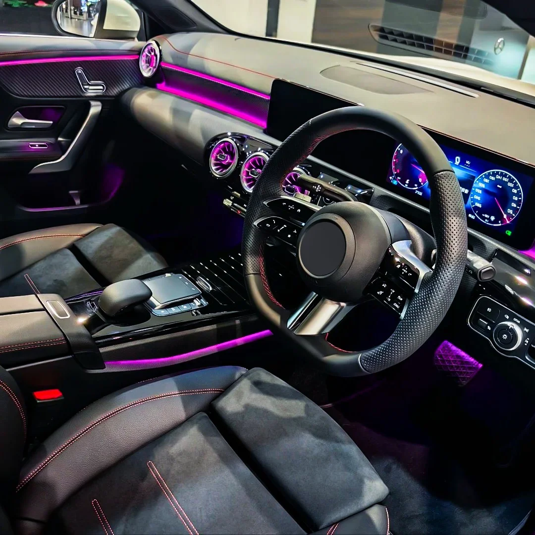 Фото Для Mercedes-Benz A/B/CLA/GLA-класса W177 W118 4-дверные световые панели для салона автомобиля, светодиодный окружающий свет, седло, атмосферная световая трубка №3