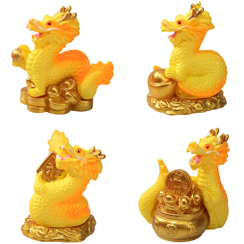 

4 Pcs Toys Dragon Decor Desk Figurine Dashboard Miniature Adornment Zodiac Resin Figurines Decors