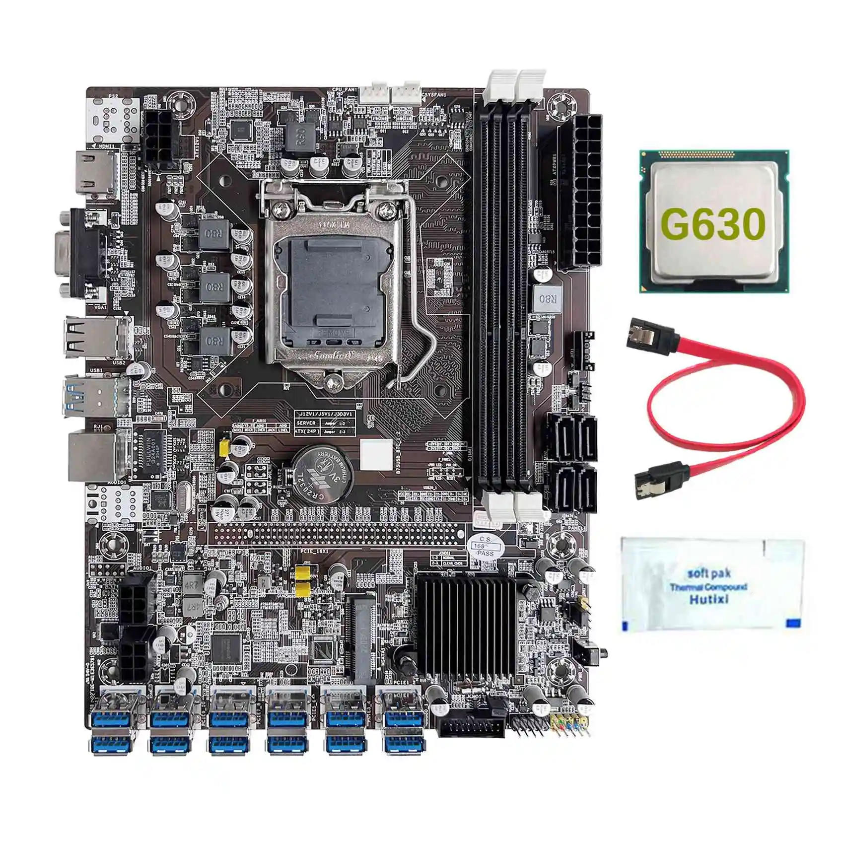 

B75 12 Card GPU BTC Mining Motherboard+G630 CPU+Thermal Grease+SATA Cable 12XUSB3.0(PCIE) Slot LGA1155 DDR3 RAM MSATA