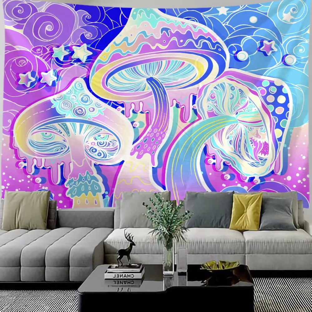 

Psychedelic Mushroom Poster Tapestry Wall Art Home Decor Mandala Wall Hanging Painting Bohemian Room Decor Witchcraft Banners H3