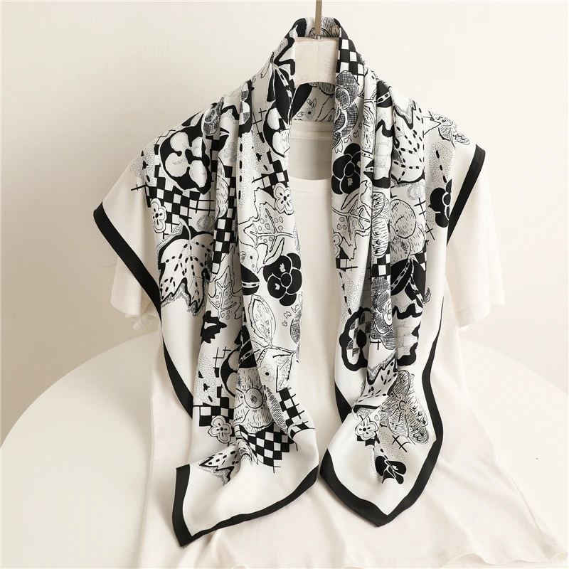 

Letter Print Satin Silk Hijab Scarf for Women Head Wrap Shawls Foulard Scarves Luxury Headband Hair Tie Band Bandana 90*90cm
