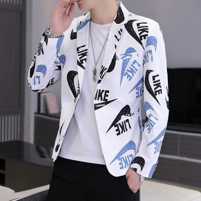

Casual Suit Men's Korean Version of The Slim and Handsome Printed Small Suit Autumn Nightclub Hair Stylist Jacket Trend Suit