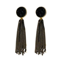 new vintage black chain tassel earrings for women crystal flower long pendientes 2022 new korean jewelry brincos