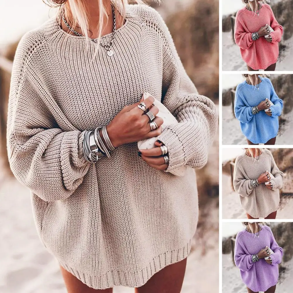 

O-Neck Batwing Long Sleeves Ribbed Cuffs Women Knitwear Autumn Winter Solid Color Oversized Pullover Sweater Streetwear Suéteres