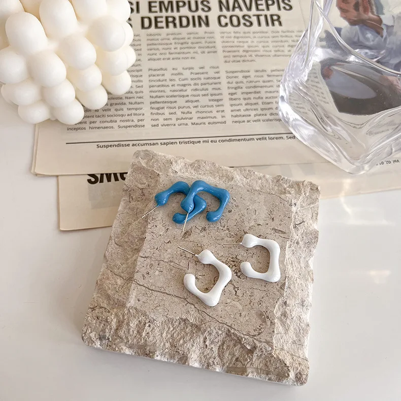 

Simple Blue White Enamel Square Small Hoop Earrings For Women Fashion Jewelry Boucles D'oreilles Oorbellen