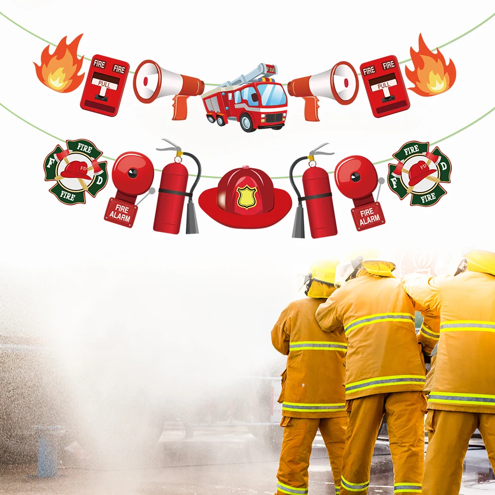 

Baby Boy Firefighter Fireman Fire Extinguisher Helmet Party Wall Hanging Birthday Banner Baby Shower Party Decors Backdrops