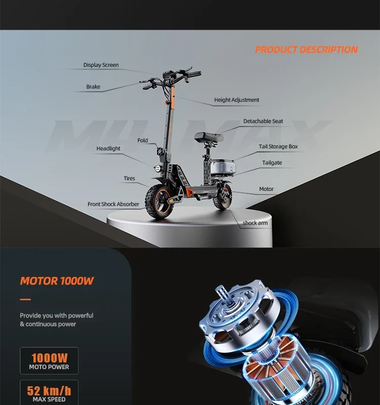 M4Max Склад в США Мощный двухколесный электрический скутер для езды вместо