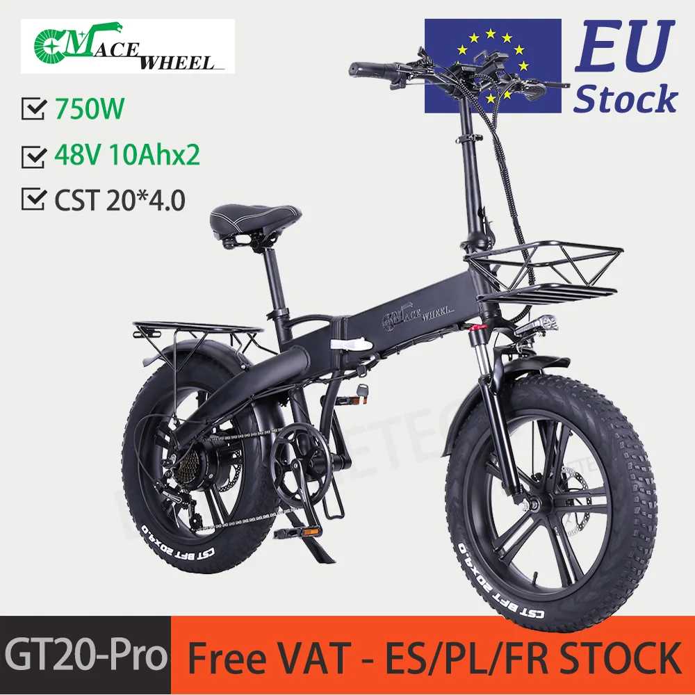 

CMACEWHEEL GT20-Pro E-bike Electric Bicycle Bike 750W 48V 10Ah Foldable Five Gears Black EU Stock Adult GT20 Pro