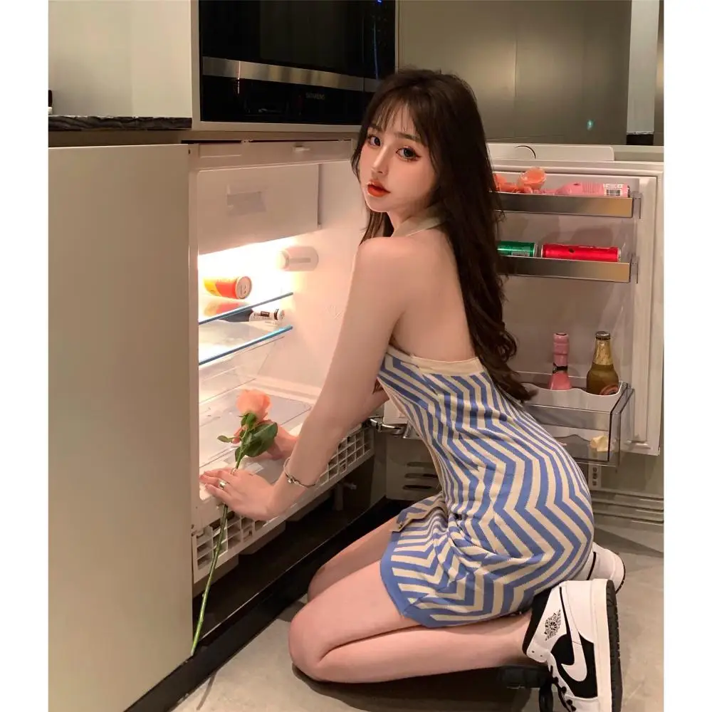 

Make firm offers the spice girls knit hanging neck backless render vest dress sexy all v-neck package buttocks short skirts