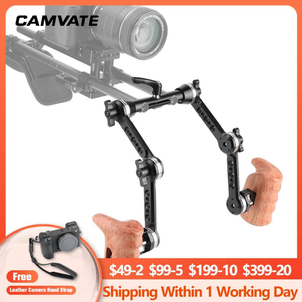 

CAMVATE DSLR Camera Shoulder Mount Rig Kit With Wooden Handgrip & ARRI Rosette M6 Mount Magic Arms & 15mm Dual Rod Clamp Adapter