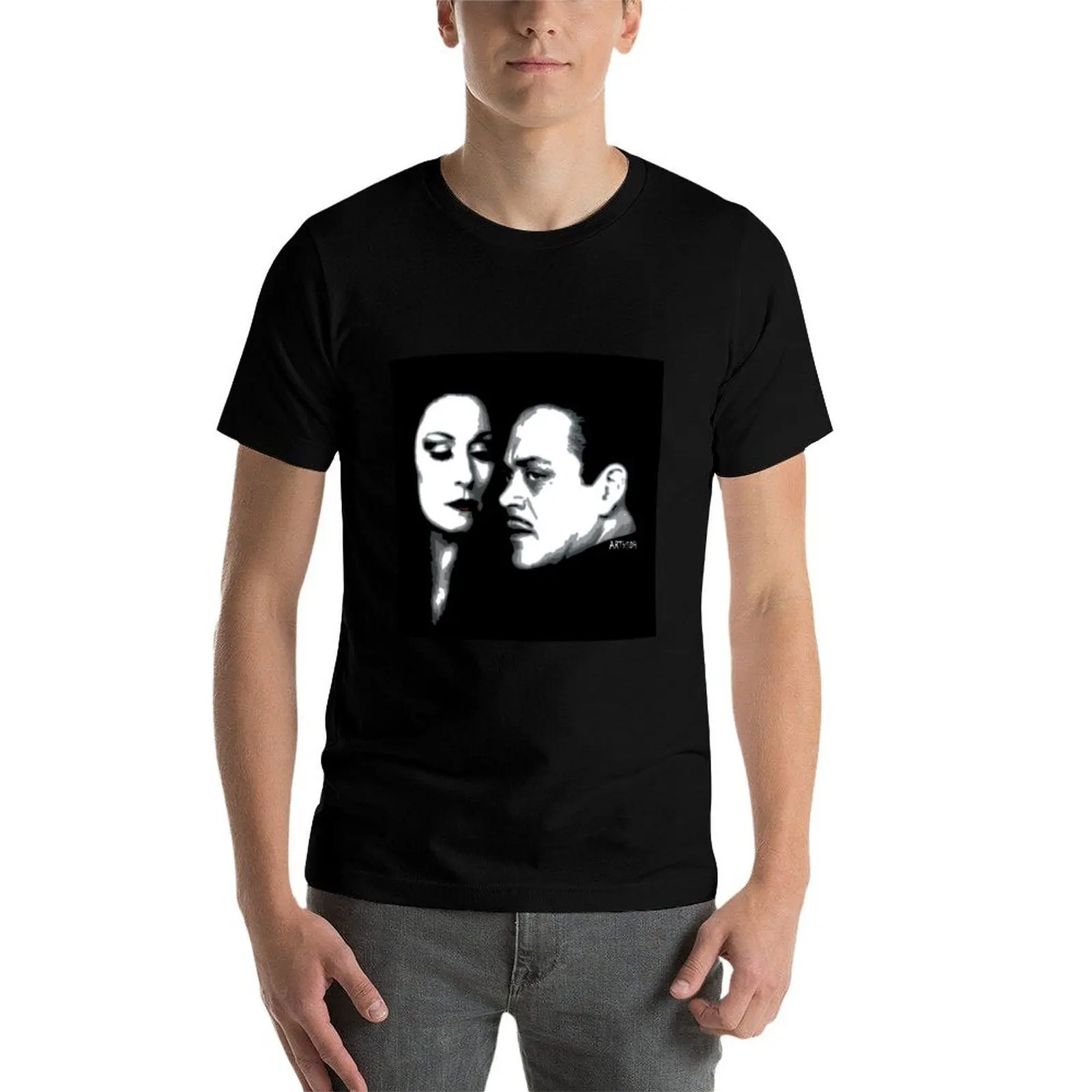 Фото Футболка Gomez and Morticia, черная, из 100% хлопка, однотонная, мужская, в упаковке №4