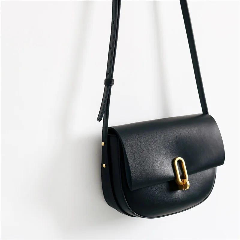 New Fashion Women's Bag Solid Color One Shoulder Crossbody Small Bag Fashion Genuine Leather Half Round Crossbody Saddle Bag