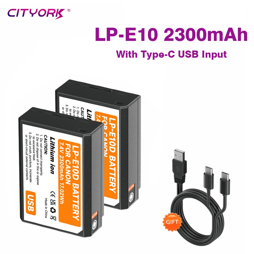 CITYORK 2300 мАч LP-E10 LP E10 LPE10 Аккумулятор для камеры с зарядкой Type-C Canon EOS 1100D 1200D 1300D Kiss X50