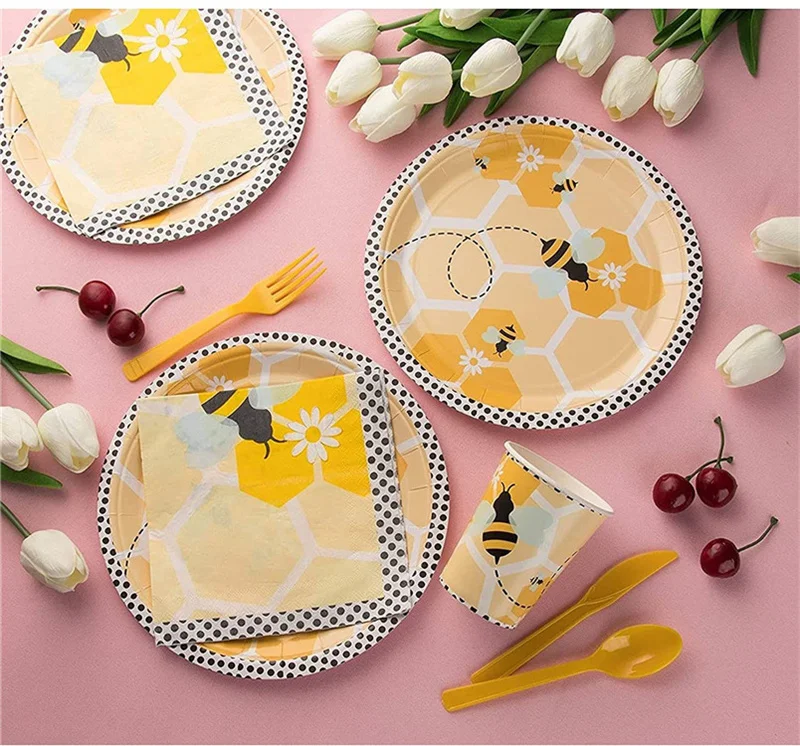 Bumble Bee Birthday Party Decorations Baby Shower Gender Reveal Supplies Wedding Bachelor Party Disposable Plate Cup Tablecloths images - 6