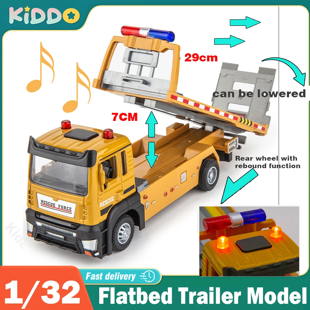 

1/32 Diecast Flatbed Trailer Truck Toy Alloy Model Simulation Sound Light Transport Vehicle Truck Car Engineering vehicle Gifts