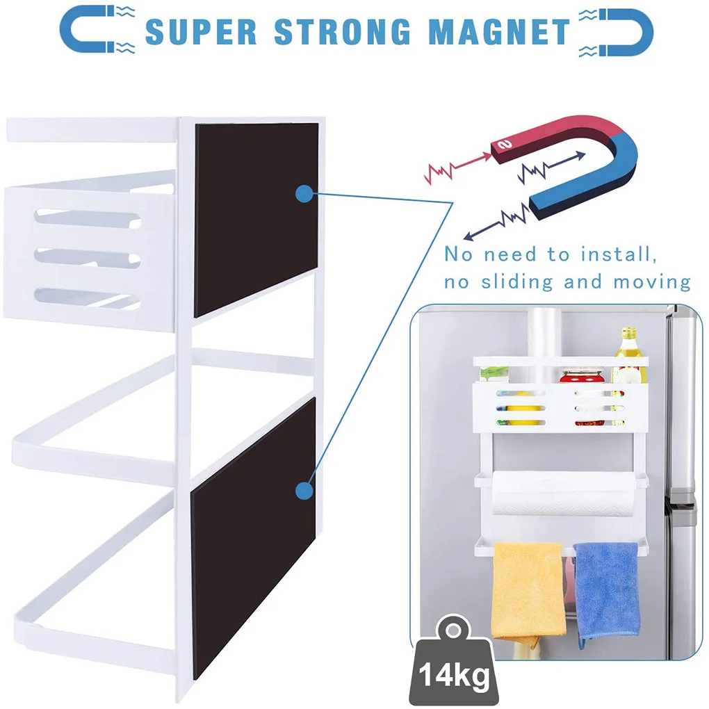 

Fridge Storage Shelf Bottle Spice 3-tier Rack with Toilet Paper Rod Organizer Home Organization Kitchen Supplies