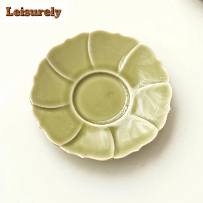 2 шт./компл. Yaozhou Kiln Celadon подставки Ретро чайная пыль зеленый лепесток для кофейных